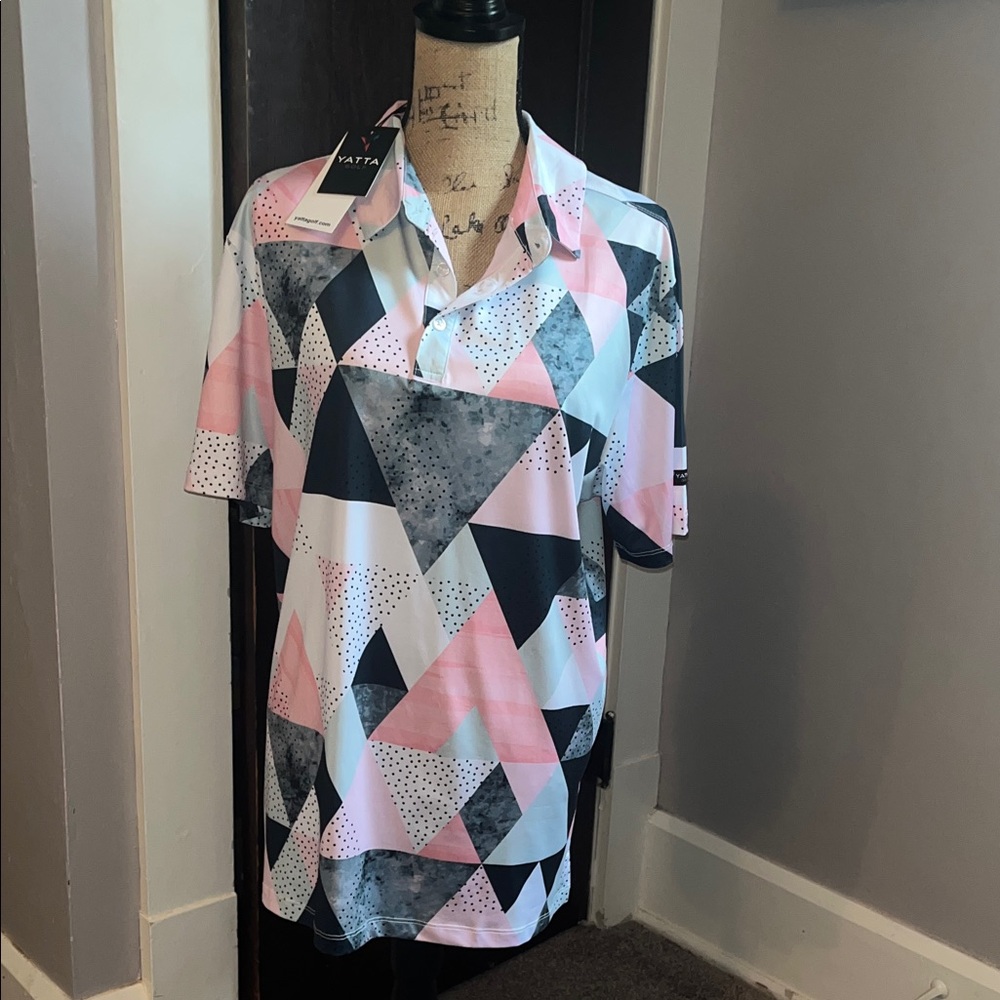 Yatta Men’s Geometric Pink & Black Polo